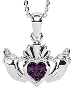 Alexandrite Silver Claddagh Trinity Knot Necklace