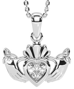 Diamond Silver Claddagh Trinity Knot Necklace