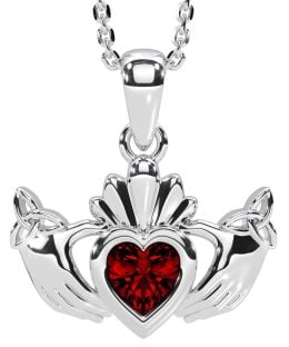 Garnet Gümüş Claddagh Üçlü Düğüm Kolye