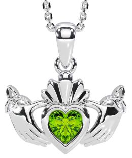 Peridot Silver Claddagh Trinity Knot Necklace