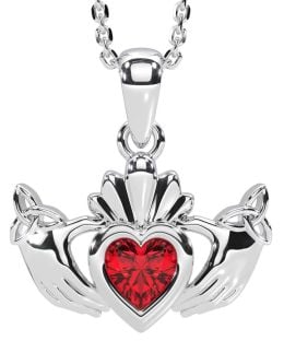 Ruby Silver Claddagh Trinity Knot Necklace