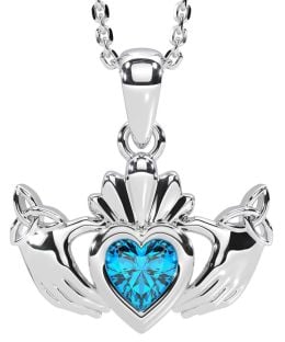 Topaz Silver Claddagh Trinity Knot Necklace