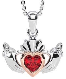 Ruby Rose Gold Silver Claddagh Trinity Knot Necklace