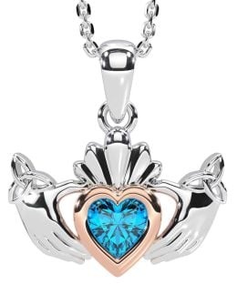 Topaz Rose Gold Silver Claddagh Trinity Knot Necklace