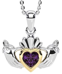 Alexandrite Gold Silver Claddagh Trinity Knot Necklace