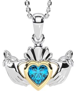 Topaz Gold Silver Claddagh Trinity Knot Necklace