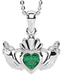 Esmeralda Branco Ouro Claddagh Trindade Nó Colar