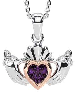 Alexandrite White Rose Gold Claddagh Trinity Knot Necklace