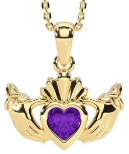 Amethyst Gold Claddagh Trinity Knot Necklace