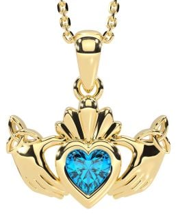 Topaz Gold Claddagh Trinity Knot Necklace