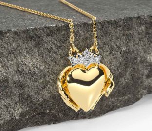 Diamond Gold Silver Claddagh Necklace