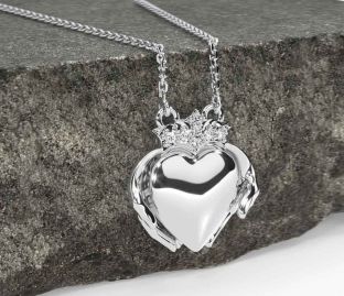 Diamond Silver Claddagh Necklace