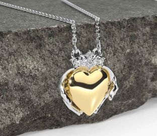Diamond Gold Silver Claddagh Necklace