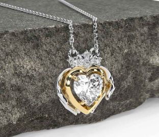 Diamond Gold Silver Claddagh Necklace