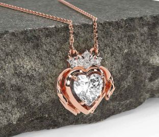 Diamond Rose Gold Silver Claddagh Necklace