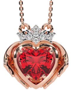 Diamond Ruby Rose Gold Silver Claddagh Necklace