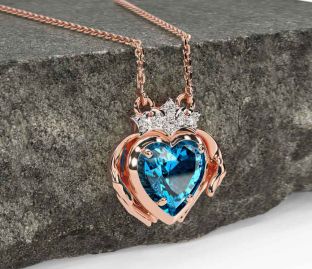 Diamond Topaz Rose Gold Silver Claddagh Necklace
