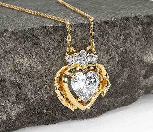 Diamond Gold Silver Claddagh Necklace