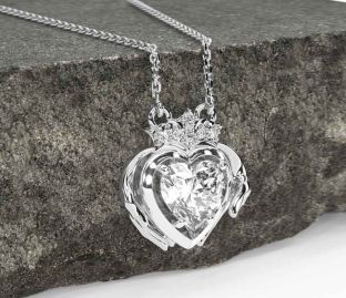 Diamond Silver Claddagh Necklace