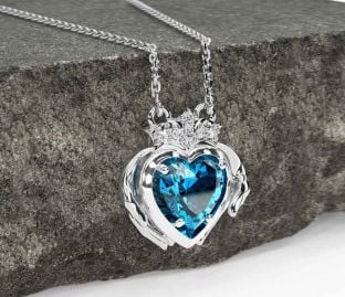 Diamond Topaz Silver Claddagh Necklace