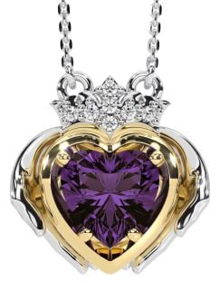 Diamond Alexandrite Gold Silver Claddagh Necklace