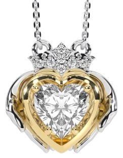 Diamond Gold Silver Claddagh Necklace