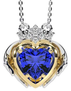 Diamond Sapphire Gold Silver Claddagh Necklace