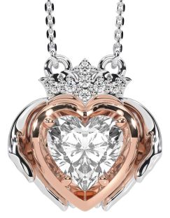 Diamond White Rose Gold Claddagh Necklace