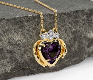 Diamond Alexandrite Gold Claddagh Necklace