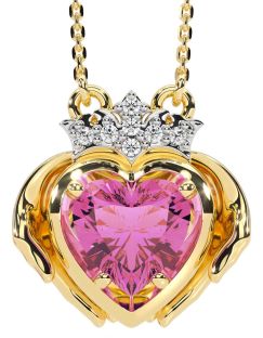 Diamond Pink Tourmaline Gold Claddagh Necklace