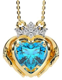 Diamond Topaz Gold Claddagh Necklace