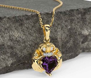 Diamond Alexandrite Gold Silver Claddagh Necklace