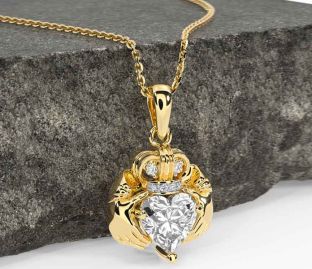 Diamond Gold Silver Claddagh Necklace
