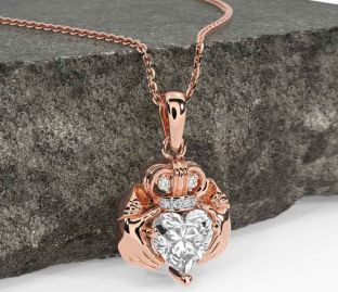 Diamond Rose Gold Claddagh Necklace