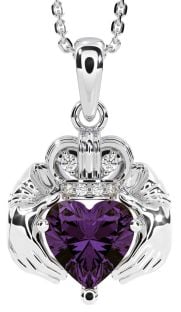 Diamond Alexandrite Silver Claddagh Necklace