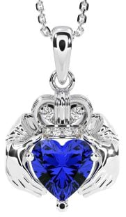 Diamant Safir Sølv Claddagh Halskjede