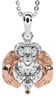 Diamond Rose Gold Silver Claddagh Necklace