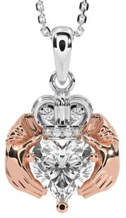 Diamond White Rose Gold Claddagh Necklace