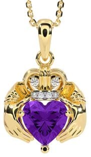 Diamond Amethyst Gold Claddagh Necklace