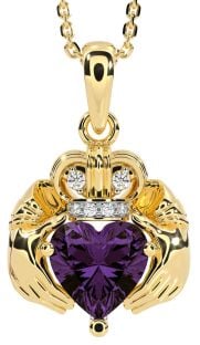 Diamond Alexandrite Gold Claddagh Necklace