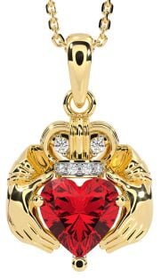 Diamond Ruby Gold Claddagh Necklace