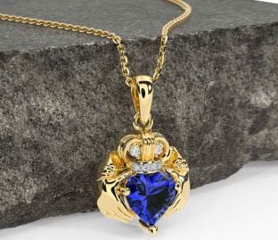 Diamond Sapphire Gold Claddagh Necklace
