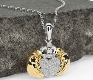 Diamond Gold Silver Claddagh Necklace
