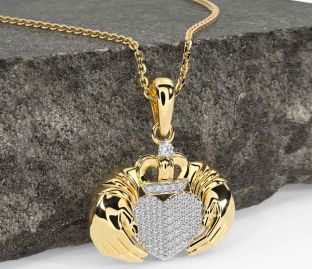 Diamond Gold Silver Claddagh Necklace