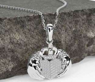 Diamond Silver Claddagh Necklace