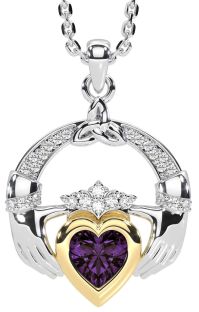 Diamond Alexandrite Gold Silver Claddagh Trinity knot Necklace