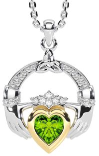 Diamond Peridot Gold Silver Claddagh Trinity knot Necklace