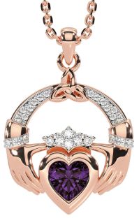 Diamond Alexandrite Rose Gold Silver Claddagh Trinity knot Necklace