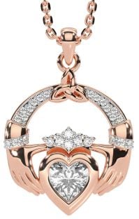 Diamond Rose Gold Silver Claddagh Trinity knot Necklace