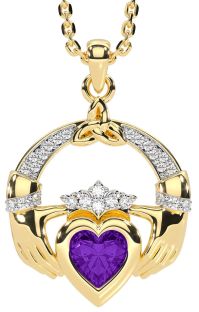 Diamond Amethyst Gold Silver Claddagh Trinity knot Necklace